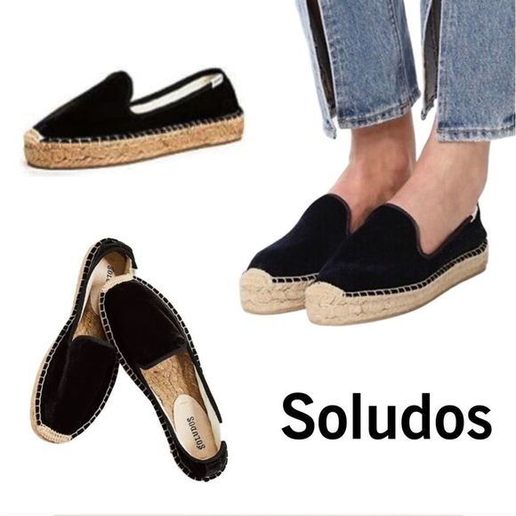 Soludos Velvet Platform Smoking Espadrille Slipper Loafers - Picture 1 of 17